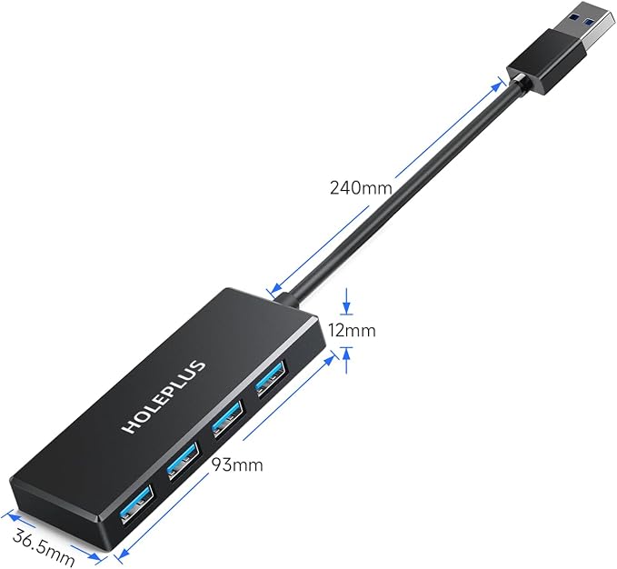4-Port USB 3.0 Hub, Ultra-Slim Data USB Hub, for MacBook, Mac Pro, Mac mini, iMac, Surface Pro, XPS, PC, Flash Drive, Mobile HDD (U1 0.59ft)