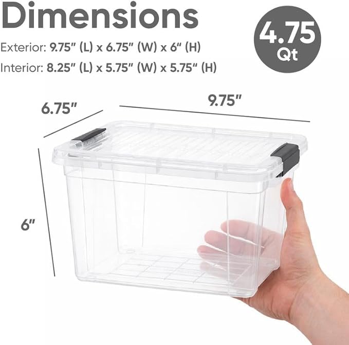 Superio Deep Storage Organizer Bin with Lid X-Deep Small Clear Storage Box with Latch for Home, Kitchen, Garage- Store, Food, Supplies, and Hair Accessories (4.75 Quart)