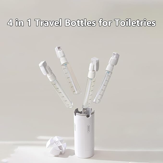 4-in-1 Travel Dispenser Bottles Set, 30ml Leak-Proof Portable Containers for Shampoo, Lotion, Conditioner, Cream, (White+Green)