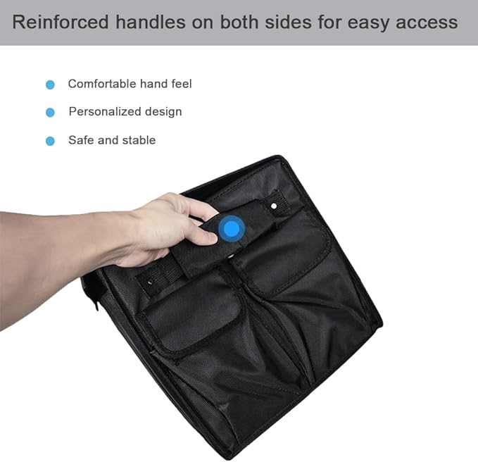Car Trunk Organizer, Large Collapsible Storage Container, Multi-Compartment with Side Pockets, Black