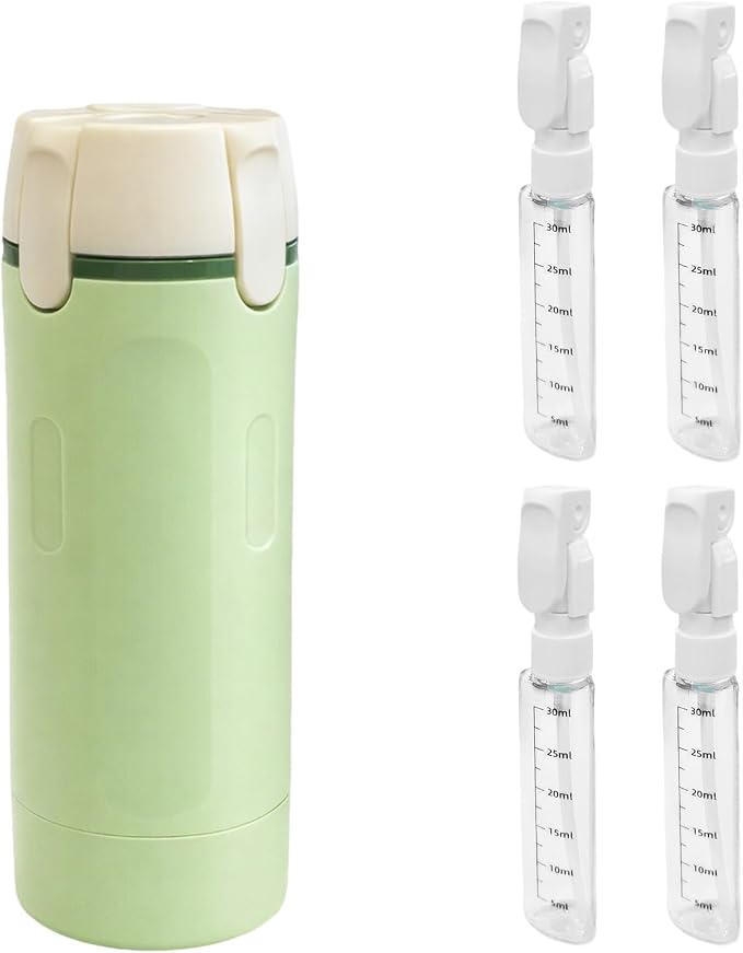 4 in 1 Travel Dispenser Bottle Set - 30ml x4 TSA Approved Leak Proof Airless Pump Bottles, Refillable Small Containers for Shampoo Lotion, Portable Travel Toiletries for Carry On (Key Lime)