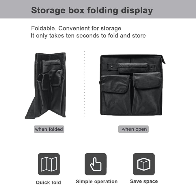 Car Trunk Organizer, Large Collapsible Storage Container, Multi-Compartment with Side Pockets, Black