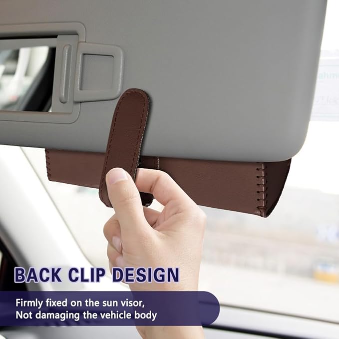 Sunglasses Holder for Car Sun Visor, Sunglass Organizer for Car, Magnetic Leather Eyeglasses Protective Storage Case, Waterproof Glasses Organizer Visor Accessories for Vehicles (Brown)