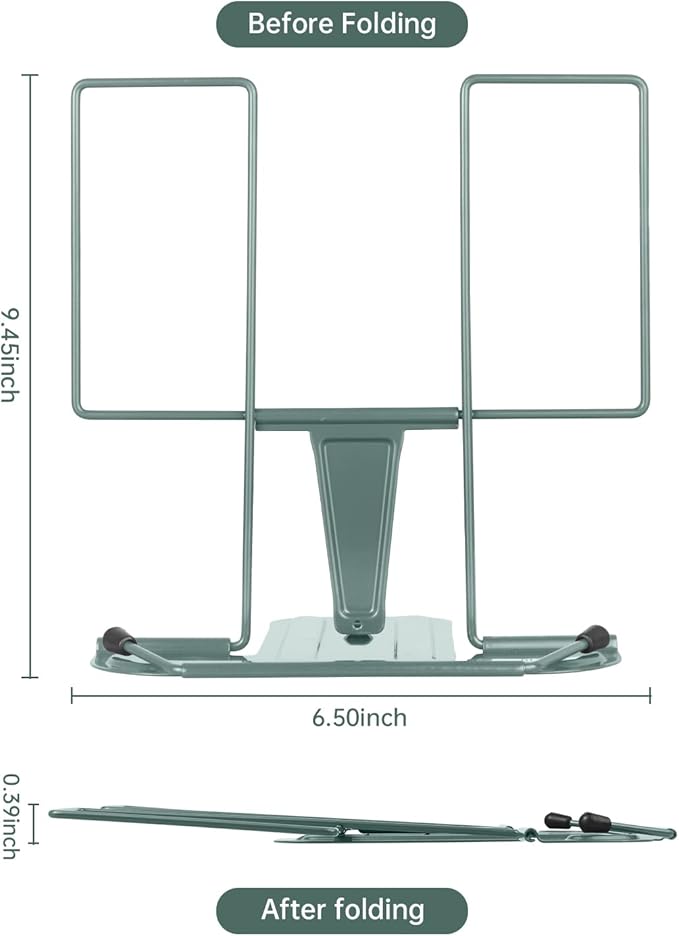 Honagu Book Stand for Reading, Adjustable Reading Rest Book Holder, Documents Holder, Sturdy Typing Stand for Recipes Textbooks Tablet Music Books (Morandi Green)