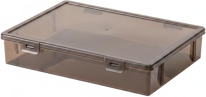 Stackable Document Storage Box with Lid, Rigid PP Plastic File Organizer for Letter & A4 Papers, Brown