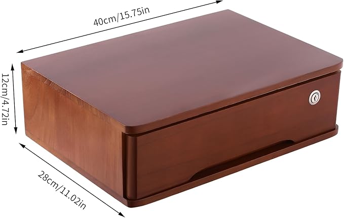 Desk Organizer with Drawer, Wooden Desktop Storage Box with Lockable Office Supplies Drawer Organizer Tabletop Storage Multifunctional Desktop Storage Box for Office Study Dresser（Walnut Color）