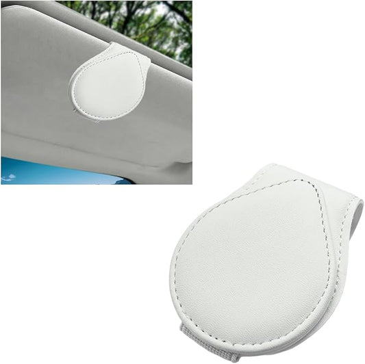 BDZMC Car Sunglass Holder, Magnetic Leather Eyeglasses Hanger Mounter for Sun Visor, Multipurpose Sunglass Holder Clip, Ticket Card Organizer Clip, Universal Visor Car Accessories (White)