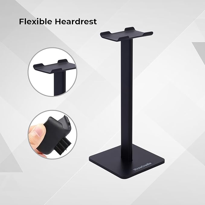 Headphone Stand for Desk - U Shaped Universal Headset Holder with Flexible Headrest, Sturdy Gaming Headphone Holder for Desk, Anti-Slip Base Headset Stand, Compatible with most Headphones (Black)