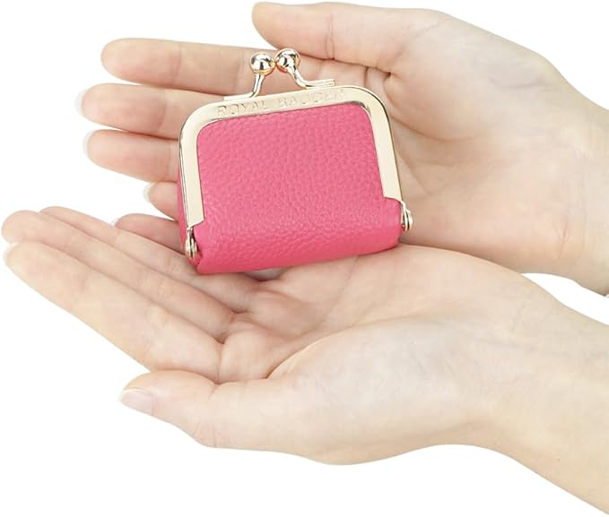 Royal Bagger Genuine Cow Leather Mini Jewelry Box Women's Coin Purse Solid Color Kiss Lock Change Pouch Casual Style Small Storage Bag for Women 1894 (Orange)
