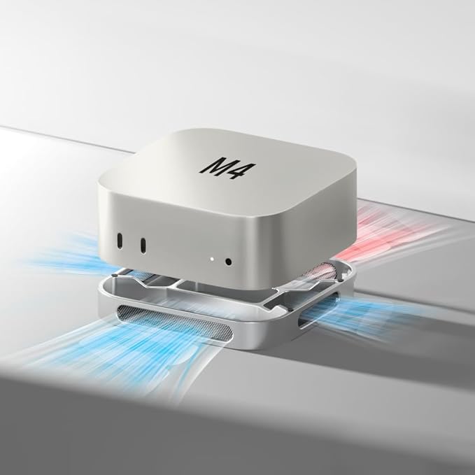 Mac Mini 4 Aluminum Stand with Mesh Dust Cover ??Cooling Base with Airflow Design, Anti-Slip Pads & Easy Power Access