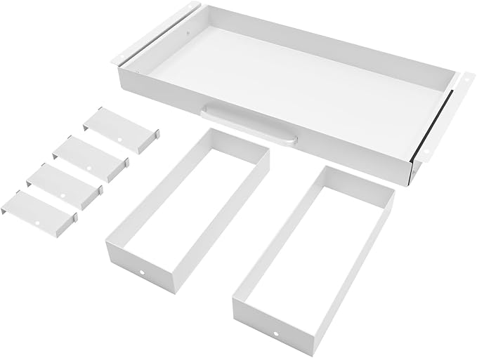 Under Desk Pull-out Drawer with Adjustable Divider for Storing Pencil and Office Accessories Under Desk Mounted Tray Organizer for Sit Stand Workstation, 21.5x10.2x2.1in