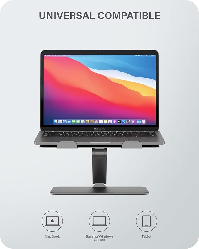 ALOGIC Elite Adjustable Laptop Stand, Ergonomic Riser Aluminium Design, Portable and Sturdy, Compatible with MacBook Pro, MacBook Air, Dell XPS, Chromebook and More.