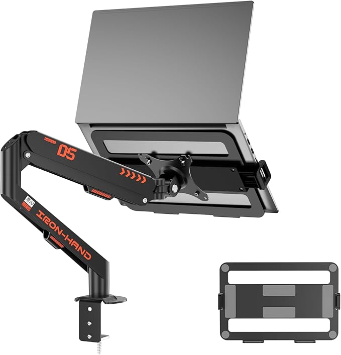 Laptop Mount for Desk (11.3"-17.3"), 360° Rotating Foldable Laptops Arm Mount with Gas Spring, Heavy Duty Aluminum Adjustable Laptop Stand with Clamp/Grommet (Black)