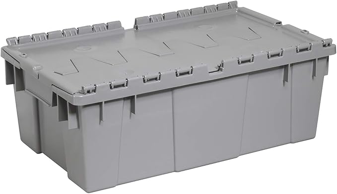 Buckhorn AR2012070201000 Industrial Plastic Storage Tote with Hinged Attached Lid, (20-Inch x 12-Inch x 7-Inch), Gray