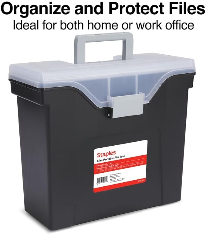 STAPLES Slim Portable File Tote, Letter Size, Black, 5/Carton