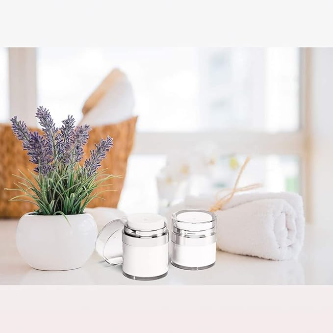 Airless Pump Jar - Refillable Travel Size Containers for Toiletries, Leak Proof Vacuum Lotion Dispenser for Moisturizer, Cream & Skincare, TSA Approved Travel Bottles Set (15/30/50ml)