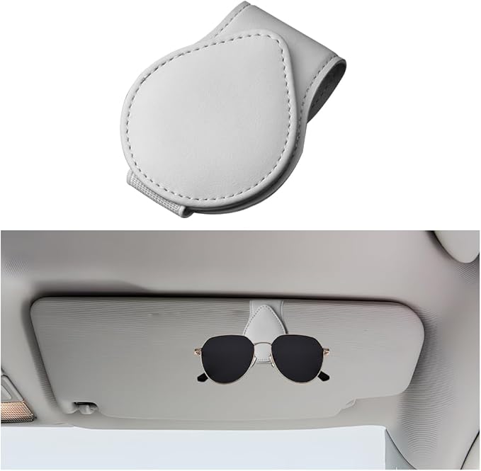 Mandark Magnetic Sunglass Holder for Car Visor, Leather Vehicle Eyeglass Hanger Clip, Automotive Interior Ticket Card Glasses Organizer Clamp Accessories, Universal for SUV, Sedan, Truck(Gray)
