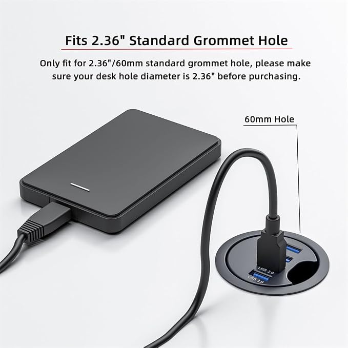 USB 3.0 Hub 4 Port USB 60mm Desk Grommet Splitter Dock Station Interface for Desktop PC Desk
