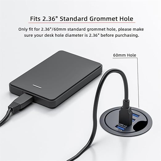 Cablecc 4 Ports USB 3.0 Hub USB Splitter 60mm Desk Grommet Dock Station Interface for Desktop PC Desk