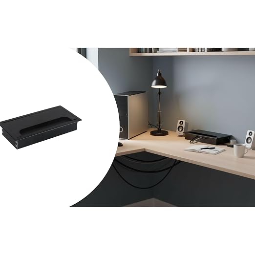 Desktop Cable Management Cover for Desk Organization - Aluminum Alloy Cable Box with Brush Seal (Black, 8.0x16.0x2.8 cm)