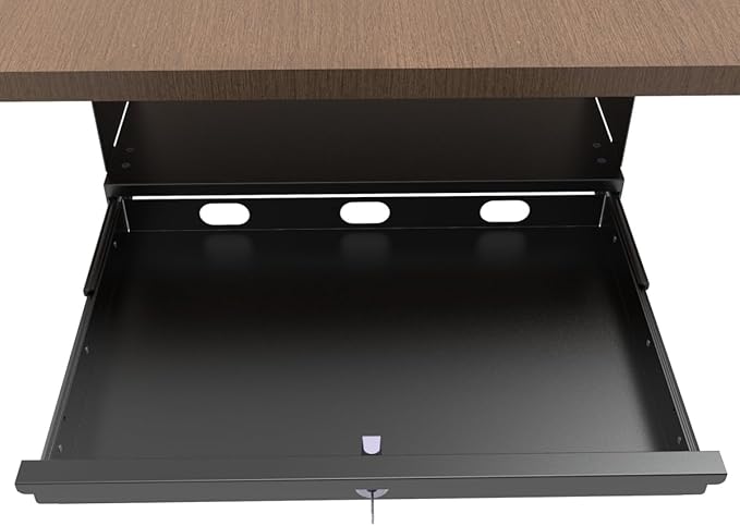 17-inch-wide Lockable Under-Desk Pull-Out Drawer | 1.9“ High Office Storage Organizer with Cable Management for Standing Desks with a Crossbar less than 3.2" High, 12 Inch Deep