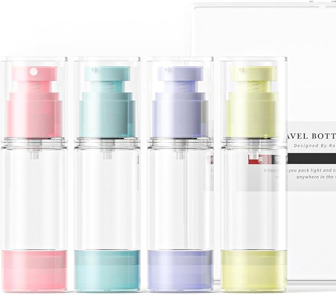 4 Pack Airless Pump Bottles, 1 oz Leakproof Travel Bottles with Pump for Toiletries, Small Empty Containers with Lids for Lotion Creams Serum Skin Care Shampoo Cosmetic Moisturizer Dispenser