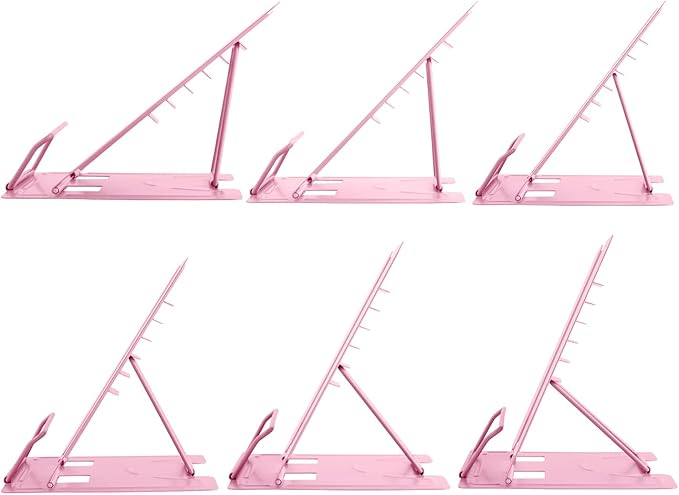 Honagu Book Stand Metal Desk Book Holder, Book Holders for Reading Hands Free, Adjustable Cookbook Documents Holder, Portable Bookstand for Music Books, Textbook, Recipe, Tablet, Ipad (Light Pink)