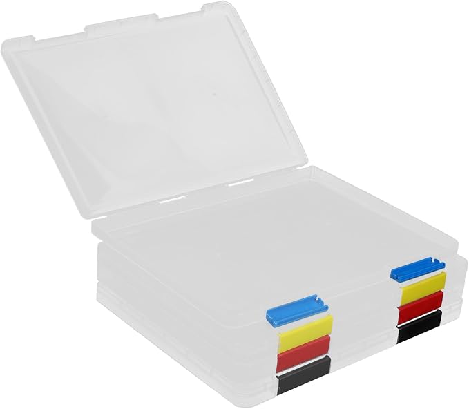 PRETYZOOM 4Pcs Stackable File Organizer Boxes with Lid, Thickened A4 Document Storage Containers 31X23X2Cm for Office and Student Desktop Filing Random Color
