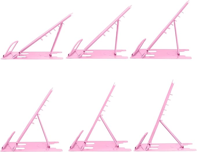 Honagu Small Book Stand Book Holder Metal Desk Book Stand for Reading Hands Free, Adjustable Cookbook Documents Holder, Portable Bookstand for Music Books, Textbook, Recipe, Tablet, Ipad (Pink)