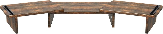 Dual Monitor Stand Riser, Laptop Computer Riser Adjustable Length and Angle, Desktop Wooden Stand 2 Tiers with Storage Organizer for Home Office(Brown)