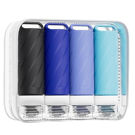 5 packs of toiletries travel bottles, TSA Approval silicone travel containers, leak proof refillable shampoo and conditioner are essential for travel, fitness, business trips, office use(blue)