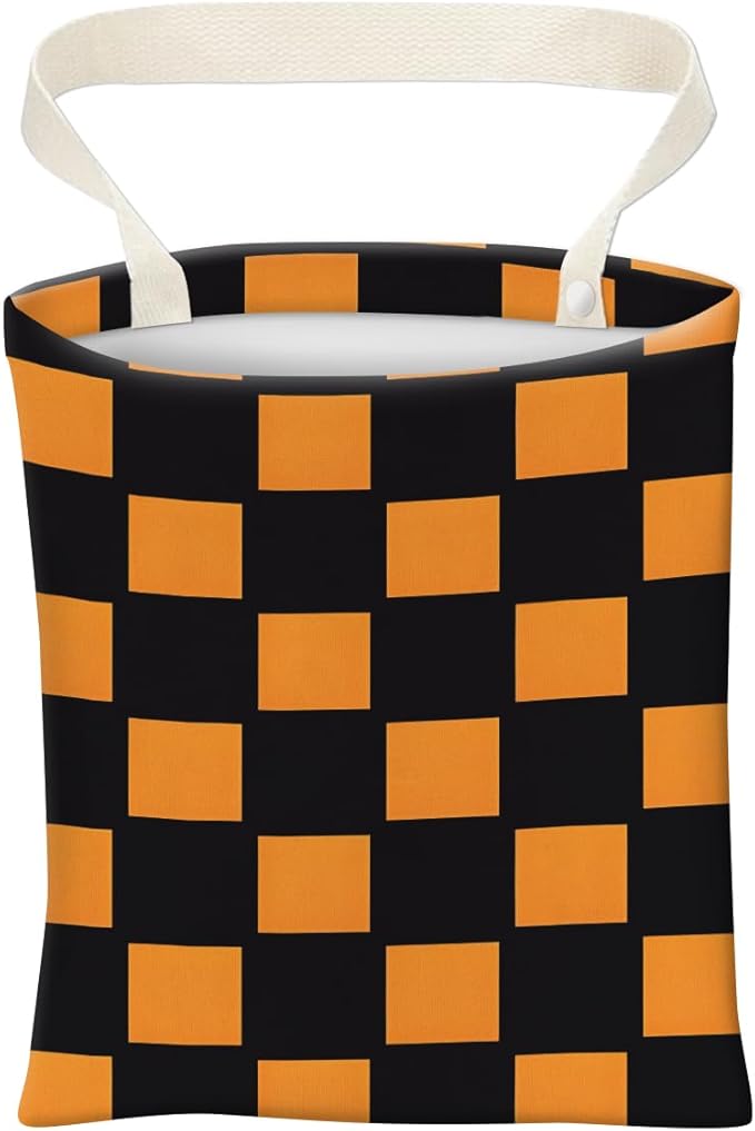 Car Trash Can, Cute Car Trash Bag, Hanging Car Organizer and Storage Bag, Trash Bin for Car Accessories, Vehicle, Travelling, Camping Orange Black Checkerboard