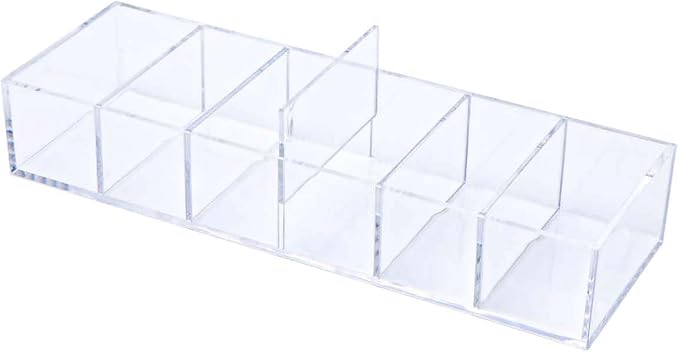 NatSumeBasics Clear Drawer Organizer 6-Section Desk Compartment Acrylic Tray Holder, 3.3" Width not for Storage Credit Cards Business Card, Office Accessories Supplies (Small)