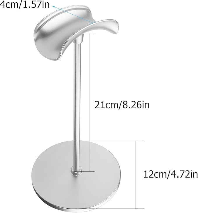YAODHAOD Desktop Headphone Stand, Aluminum Alloy Headset Stand for Desk with Curved Headphone Rest & Anti-Slip Base,Heavy Base Desk Stand Headphones Support Accessory(Silver)