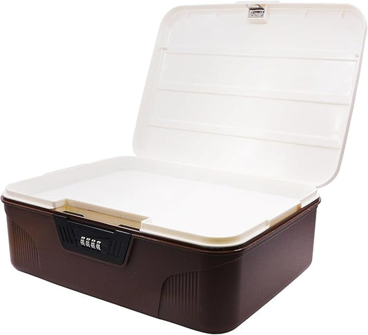 RUIAN 4.2 Gallon Lockable Storage Container Bin, Portable Lock Box with Combination, Versatile Password Organize Locking for Home Office Travel Business(Brown)