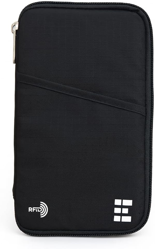 Zero Grid RFID Family Passport Holder for up to 6 Passports, Large Zippered Wallet for Men & Women, Fits Cards, Cash, ID, Sim Card; Premium & Compact Travel Document Holder - Midnight Black