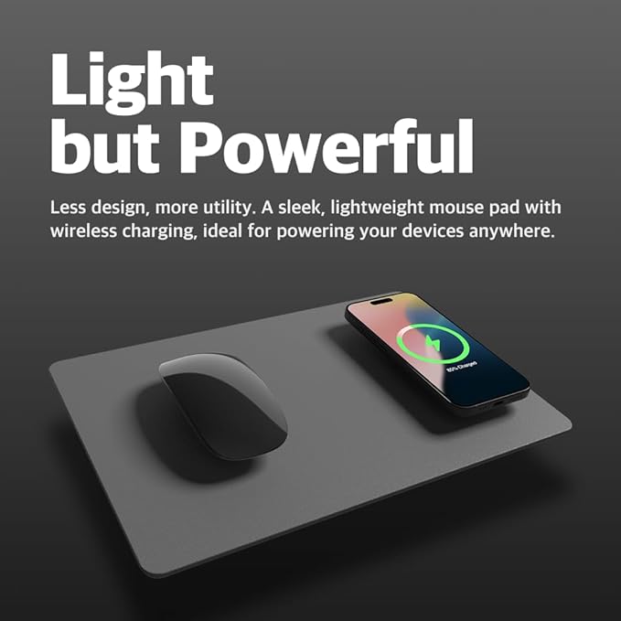 POUT H3 Wireless Charging Mouse Pad ??Qi-Enabled Fast Charger Built into Sleek Desk Mat, Compatible with Phones, Earbuds & More(Dust Gray)