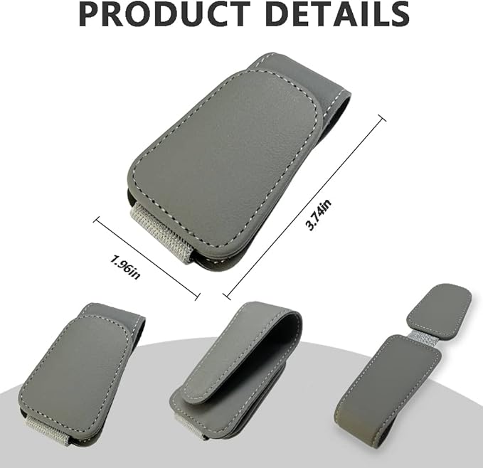 2Pcs Sunglass Holder for Car, Magnetic Leather Eyeglass Hanger Clip for Car Sun Visor, Sunglasses Holder and Ticket Card Clip for Car Visor Accessories (Gray)