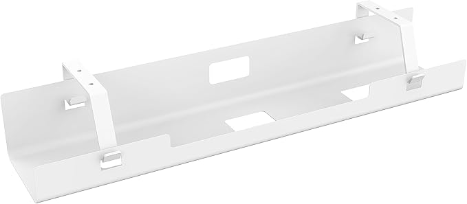 POUT Universal Wide Under Desk Cable Management Tray Organizer - 23.6 x 5.3 inch – for Wire/Cable Management - Hanging Easily Removable Rack with Cable Management Holes – Sturdy Stylish Black Steel