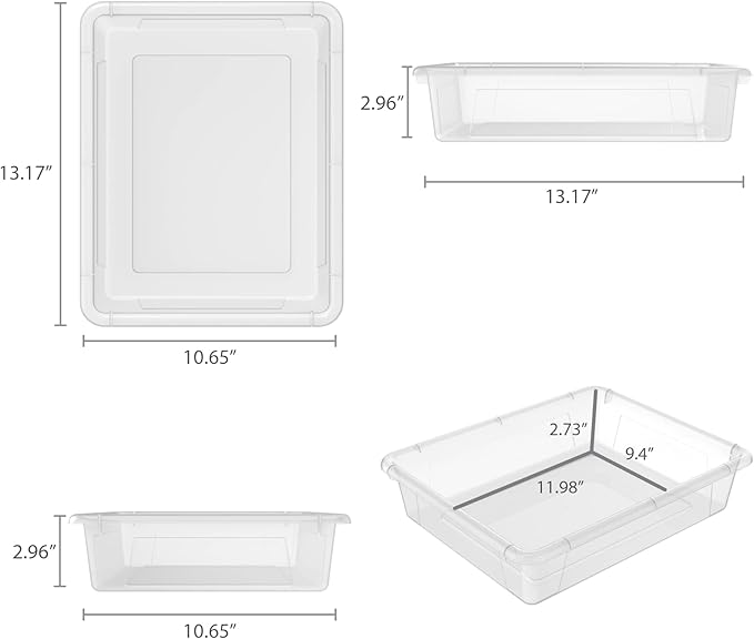 Storex Letter Size Deep Storage Tray – Organizer Bin for Classroom, Office and Home, Transparent, 5-Pack (62566U05C)