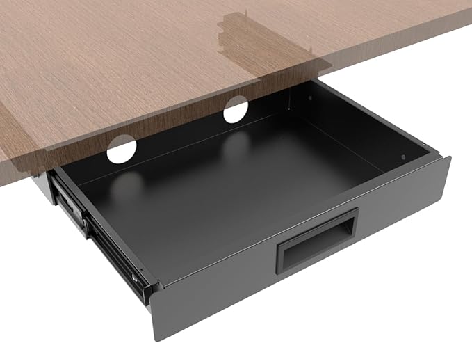 13 Inch Wide Under Desk Sliding Drawer Storage | Pull Out Storage Organizer with Handle for Standing Workstation and Office Home Desk, Black