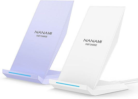 Fast Wireless Charger 2 Pack - NANAMI Wireless Charging Stand for iPhone 17/17 Air/16/15/14/13/12/12 Pro Max, Phone Charger Dock Compatible with Samsung Galaxy S26/S25/S24/S23/S22/S21,Pixel 6/5