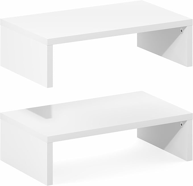 Furinno CLASSIC Monitor Stand Riser Set of 2, 15.7" Wide Dual Monitor Riser, Stackable Separable Laptop Stand for Desk, Desktop Organizers and Accessories, for Office Supplier, White