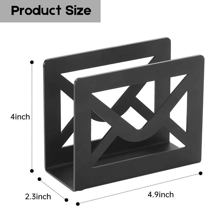 Desktop Metal Mail Holder,Modern Black Letter Organizer for Desk with Cutout Envelope Design,Home and Office Envelope and Document Storage Rack (Black)