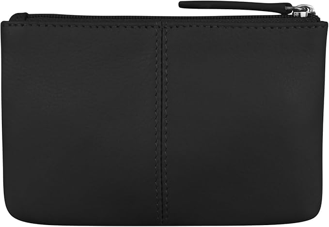 ili New York Mini Leather Coin Purse, Compact Genuine Leather Pouch with Key Ring & RFID Protection, Used for Coins, Keys and Cards, Ideal for Travel and Everyday Carry, Black
