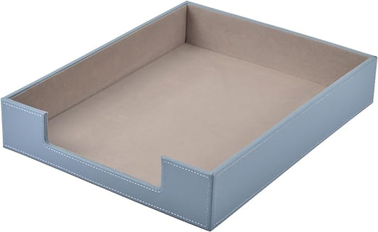 Leather Letter Tray, Office Supplies Desk Organizer for Mail Paper Files Magazines Jewelry Cosmetics,Luxury Letter Holder&Multipurpos Stackable Storage Box Office Desktop,Grey