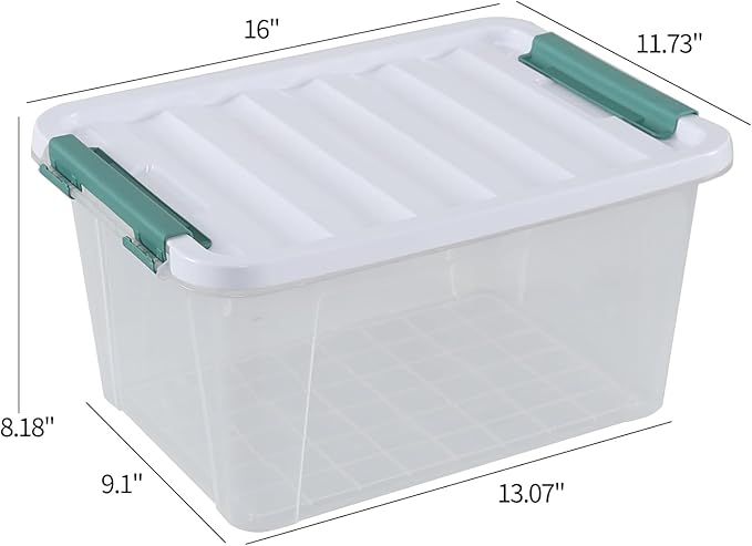 Jekiyo 4 Packs Large Latching Container Box, 20 Quart Plastic Storage Bin