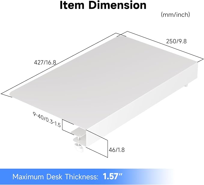 Suptek 17-Inch Clamp-On Corner Desk Connector Platform for Mounting Under-Desk Keyboard Trays on L-Shaped Desks, White, DESKEX01W