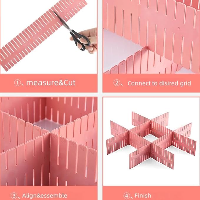 8 Pack Drawer Dividers, 4 Inch High Adjustable Plastic Grid Separators, DIY Cut-to-Fit Drawer Organizer for Socks, Underwear, Makeup, Kitchen, Office & Bedroom, White