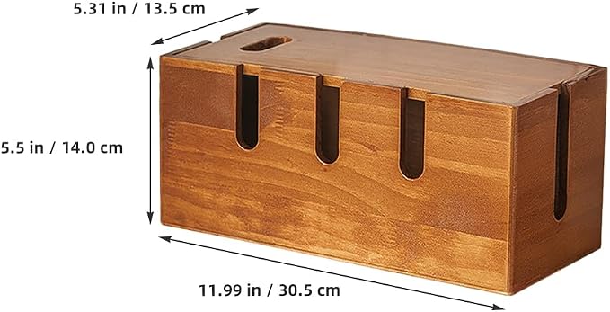 12 Inch Wood Cable Management Box Cord Organizer Box for Desk Cable Organizer Wooden for Power Strip Router USB Hub Cord Hider for Home Office